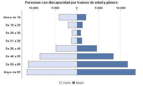 Personas con discapacidad por tramos de edad y género