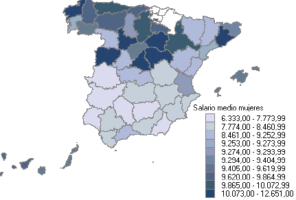 Mapa con la distribuci&oacute;n del salario medio anual por provincias (hombres)