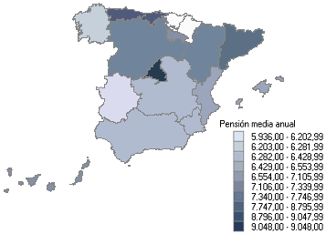 Districuci&oacute;n de pensiones medias por comunidades aut&oacute;nomas