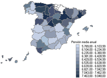 Districuci&oacute;n de pensiones medias por provincias