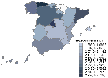 Distribuci&oacute;n de la prestaci&oacute;n media anual por comunidades aut&oacute;nomas