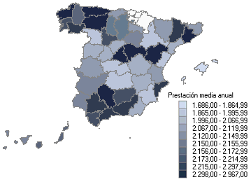 Distribuci&oacute;n de la prestaci&oacute;n media anual por provincias