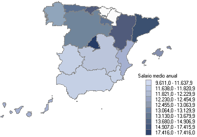 Mapa con la distribuci&oacute;n del salario medio anual por comunidades aut&oacute;nomas