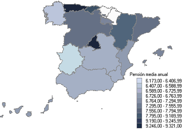 Districuci&oacute;n de pensiones medias por comunidades aut&oacute;nomas