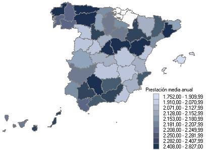 Distribuci&oacute;n de la prestaci&oacute;n media anual por provincias