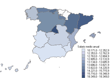 Mapa con la distribuci&oacute;n del salario medio anual por comunidades aut&oacute;nomas
