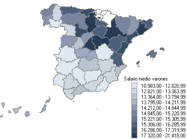 Mapa con la distribuci&oacute;n del salario medio anual por Provincias