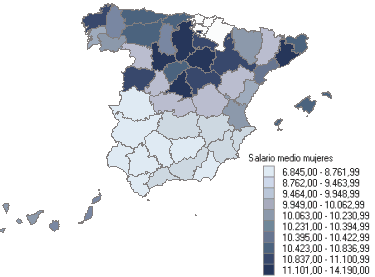 Mapa con la distribuci&oacute;n del salario medio anual por provincias (hombres)