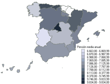Districuci&oacute;n de pensiones medias por comunidades aut&oacute;nomas