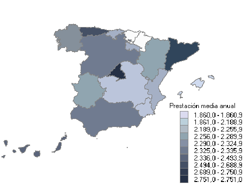 Distribuci&oacute;n de la prestaci&oacute;n media anual por comunidades aut&oacute;nomas