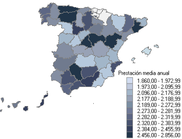 Distribuci&oacute;n de la prestaci&oacute;n media anual por provincias