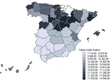 Mapa con la distribuci&oacute;n del salario medio anual por provincias (hombres)