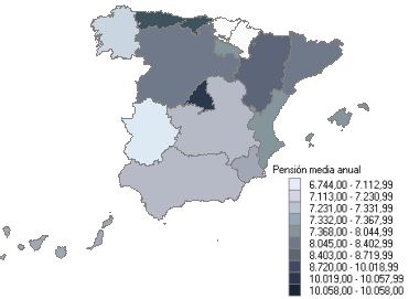 Districuci&oacute;n de pensiones medias por comunidades aut&oacute;nomas