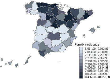 Districuci&oacute;n de pensiones medias por provincias