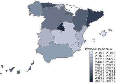 Distribuci&oacute;n de la prestaci&oacute;n media anual por comunidades aut&oacute;nomas