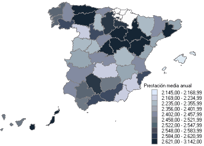 Distribuci&oacute;n de la prestaci&oacute;n media anual por provincias