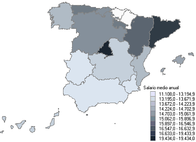 Mapa con la distribuci&oacute;n del salario medio anual por comunidades aut&oacute;nomas