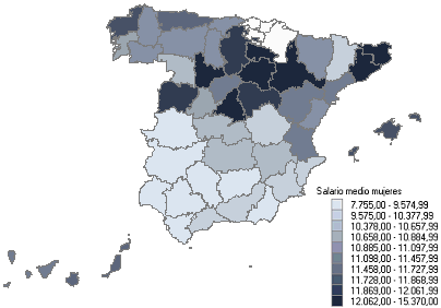 Mapa con la distribuci&oacute;n del salario medio anual por provincias (hombres)
