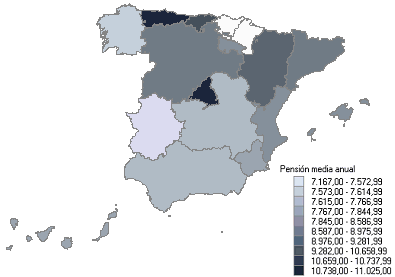 Districuci&oacute;n de pensiones medias por comunidades aut&oacute;nomas