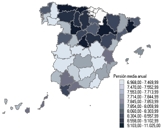 Districuci&oacute;n de pensiones medias por provincias