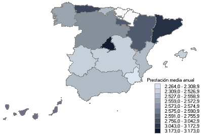 Distribuci&oacute;n de la prestaci&oacute;n media anual por comunidades aut&oacute;nomas