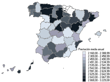 Distribuci&oacute;n de la prestaci&oacute;n media anual por provincias