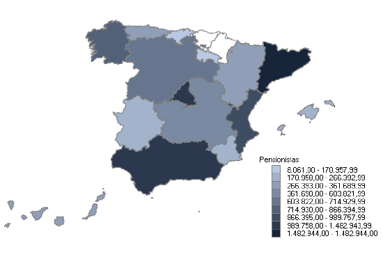Distribuci&oacute;n de pensionistas por comunidades aut&oacute;nomas