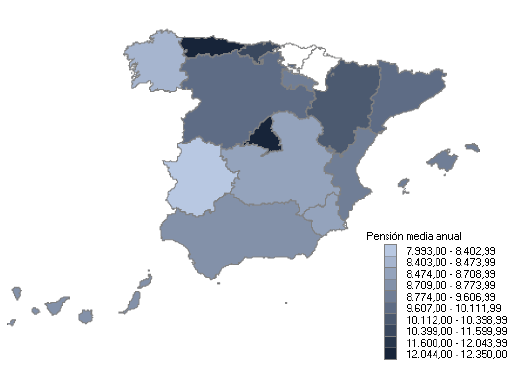Districuci&oacute;n de pensiones medias por comunidades aut&oacute;nomas