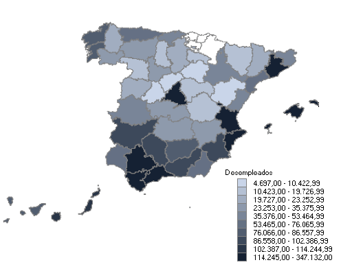 Distribuci&oacute;n de desempleados por provincias