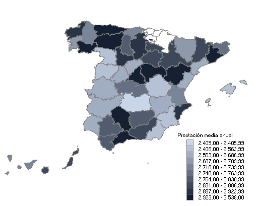 Distribuci&oacute;n de la prestaci&oacute;n media anual por provincias
