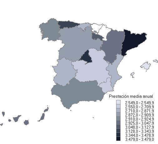 Distribuci&oacute;n de la prestaci&oacute;n media anual por Comunidad aut&oacute;noma