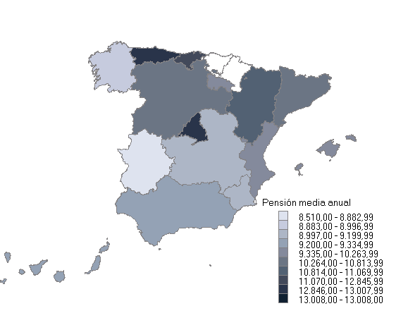 Distribución de la pensión media anual por Comunidad autónoma
