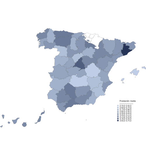 Distribuci&oacute;n de la prestaci&oacute;n media anual por provincias