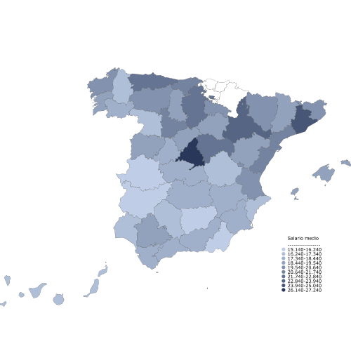 Mapa con la distribuci&oacute;n del salario medio anual por provincias: Var&oacute;n