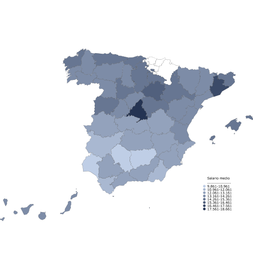Mapa con la distribuci&oacute;n del salario medio anual por provincias: Mujer