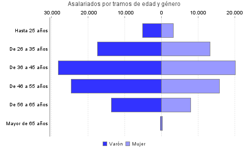 Asalariados por tramos de edad y género
