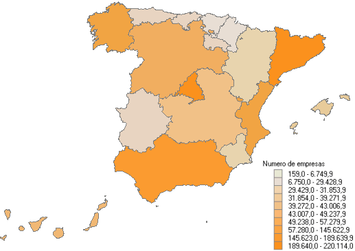 Distribución por Comunidades Autónomas del número de empresas