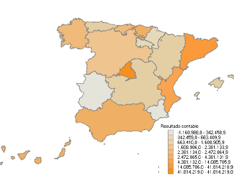 Distribución por Comunidades Autónomas del importe del Resultado contable