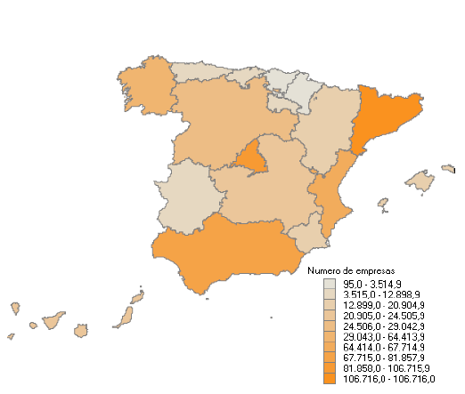 Distribución por Comunidades Autónomas del número de empresas con Base Imponible  positiva