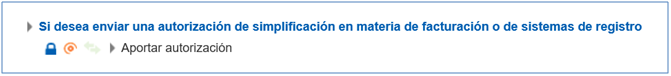 Imágen detalle aportar autorización de simplificación en materia de facturación o de sistemas de registro