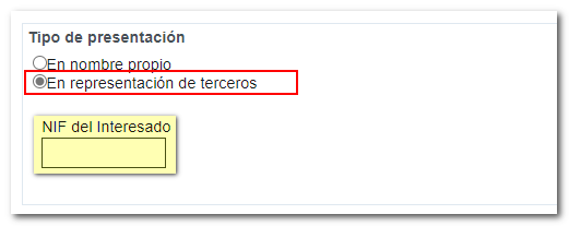 Marcar en representación de terceros si accede como colaborador social / apoderado