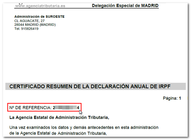 referencia expediente en la certificación