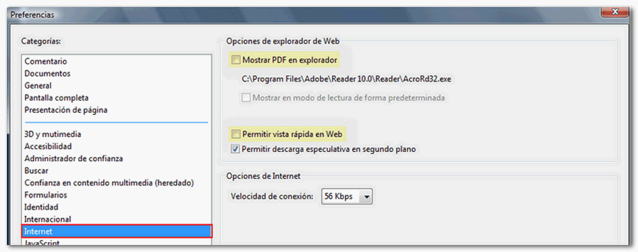 Preferencias Adobe Reader