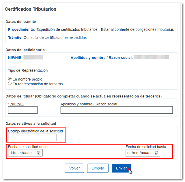 Datos del titular del certificado