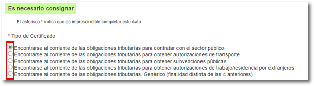 Tipo de certificado