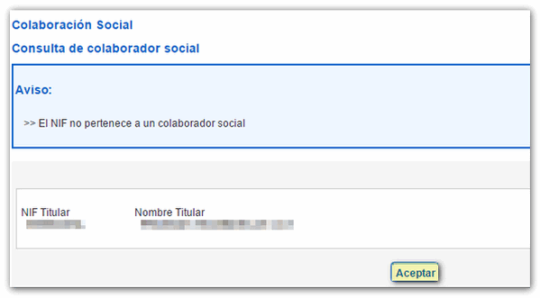 Mensaje NIF no pertenece a un colaborador
