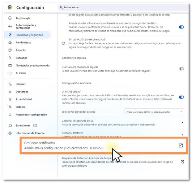 Gestionar certificados