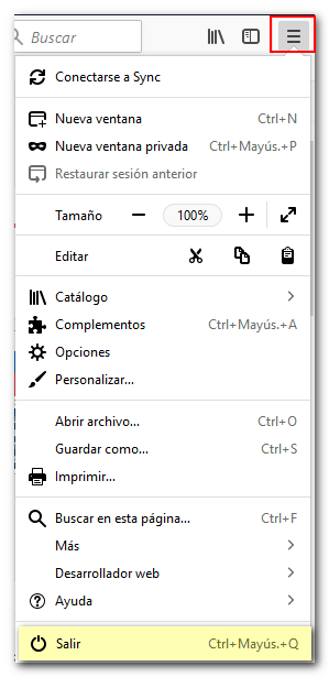 Salir de Firefox