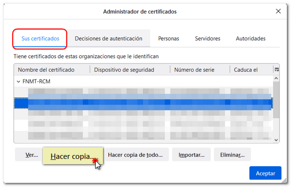 Hacer copia del certificado
