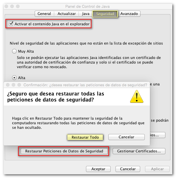 Seguridad del panel de control de Java